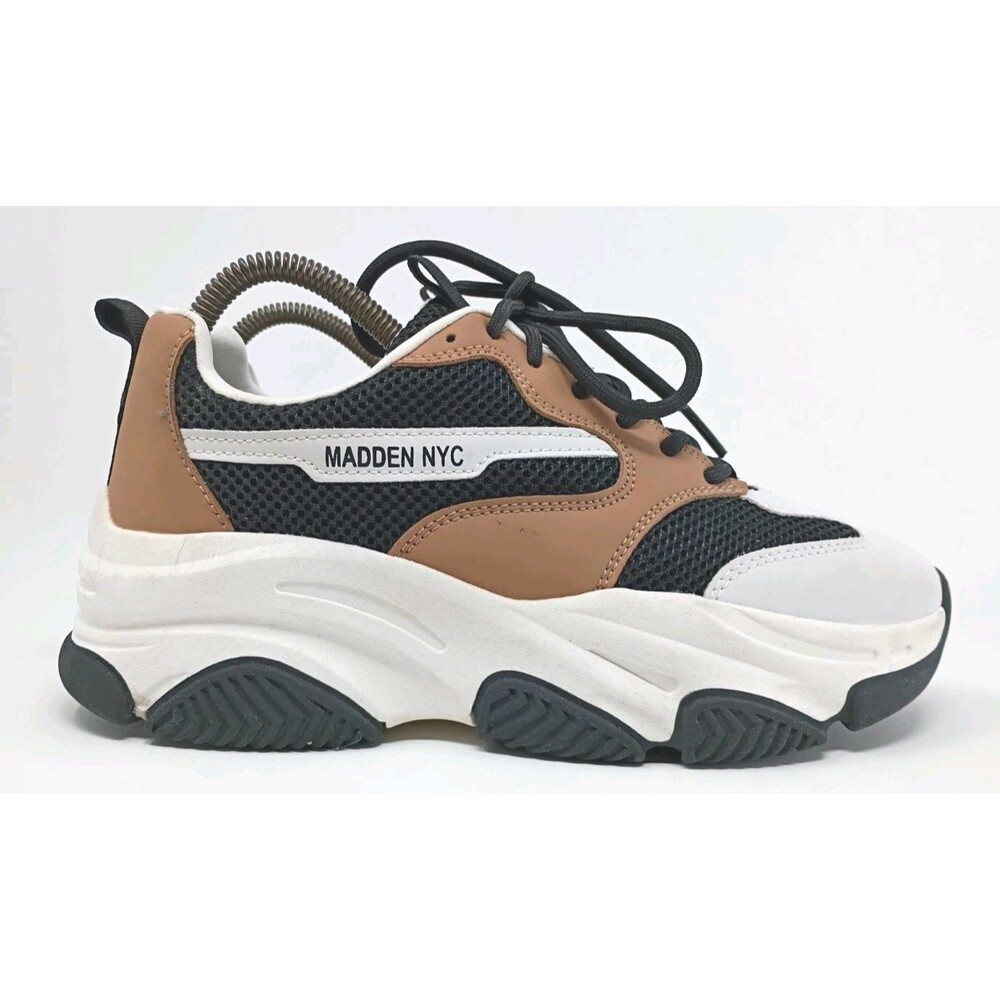 Madden NYC Womens Sneaker's Size 8.5 Muliti Color White w Brown Black - Picture 6 of 12